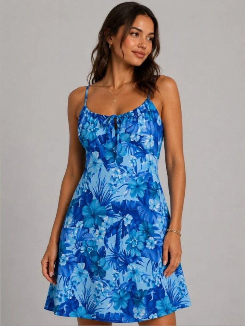 Charlotte Russe Vintage Blue Tropical Floral Slip Dress Made in USA Size Large $